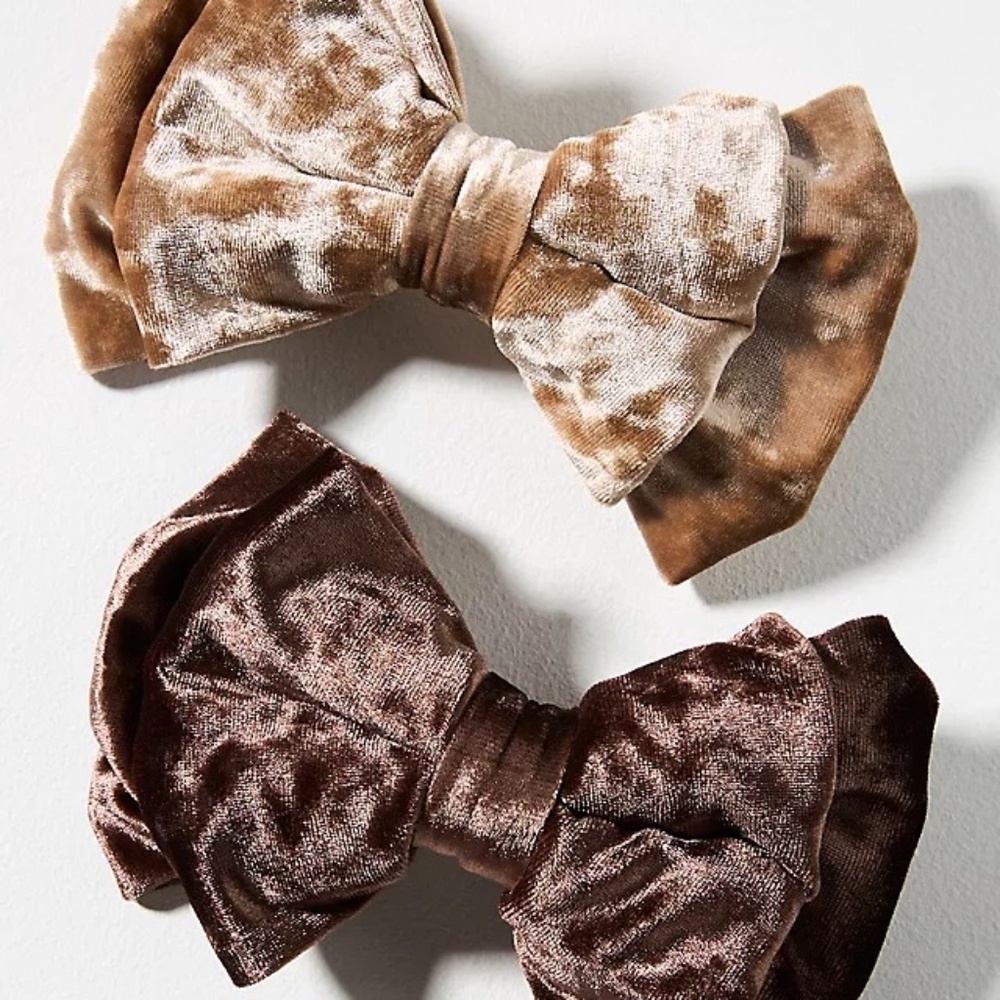 NWT Anthropologie Velvet Hair Bow Barette Set Brown